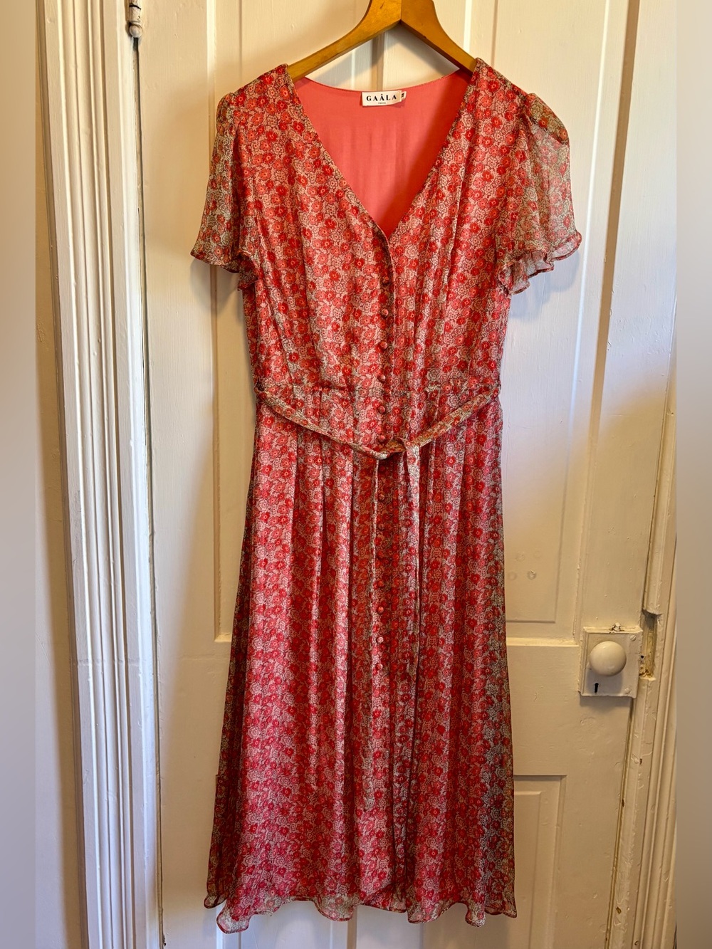 Gaala Paris Nadia Silk Retro Button Down Midi Dress, Size 38 Medium